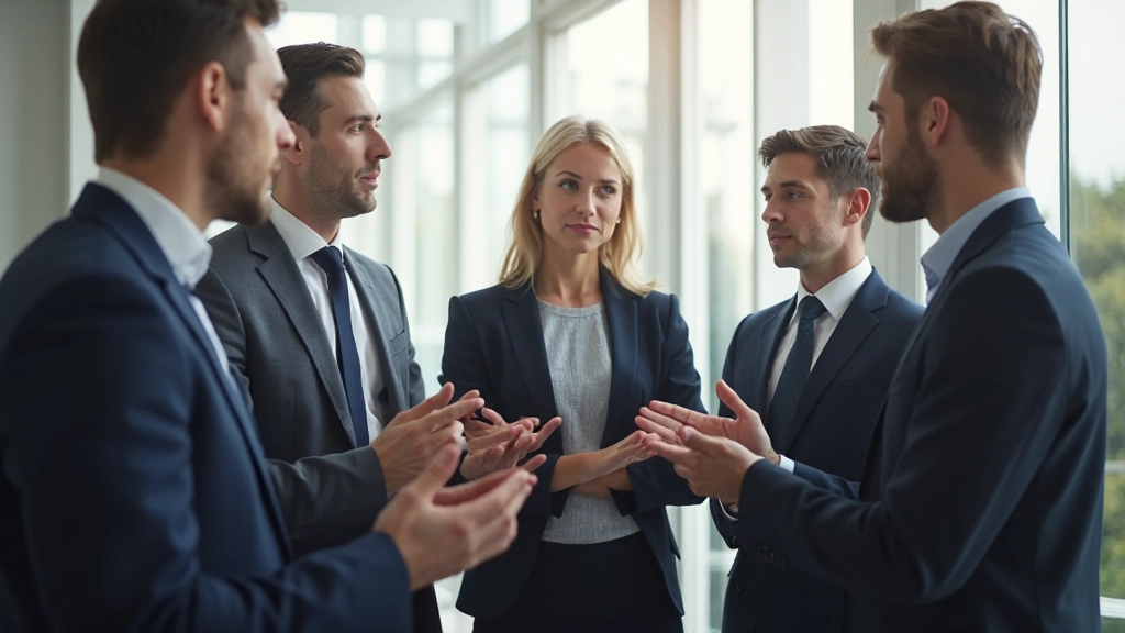 Diverse group of professionals networking and discussing business growth opportunities